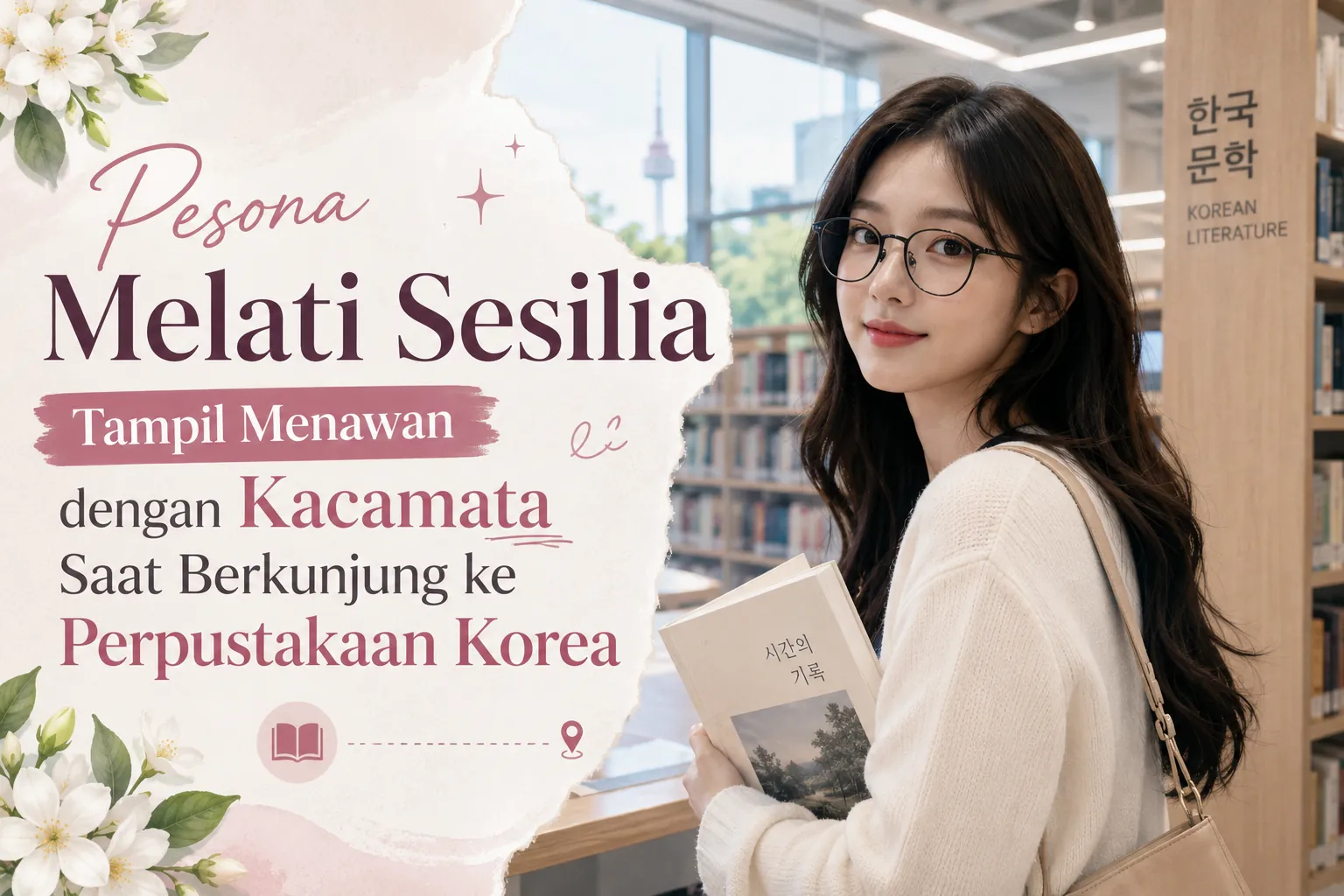 melati-sesilia-tampil-cantik-berkacamata-di-perpustakaan-korea